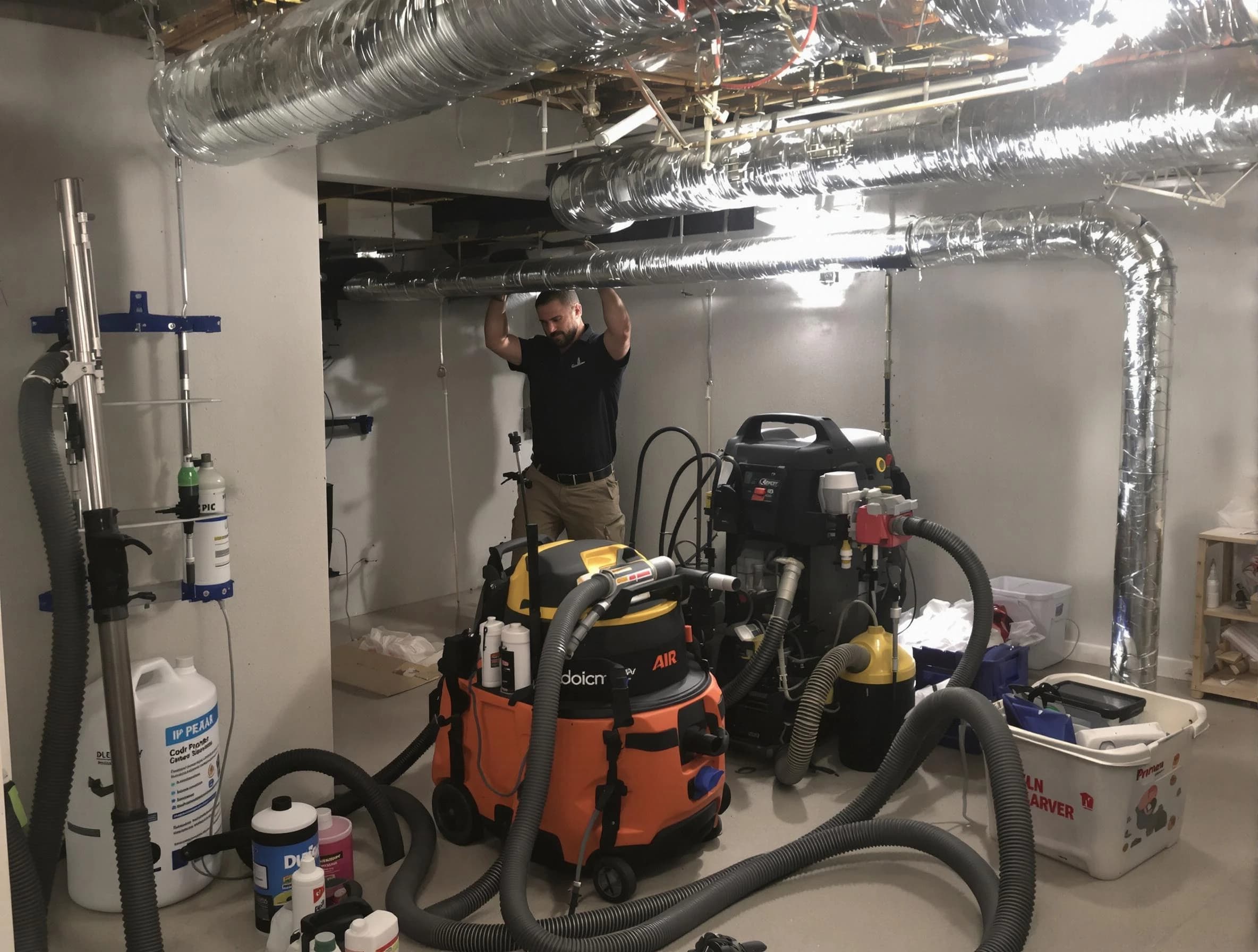 Beaver Falls Air Duct Cleaning specialist performing professional mold removal from air ducts using safety equipment in Beaver Falls
