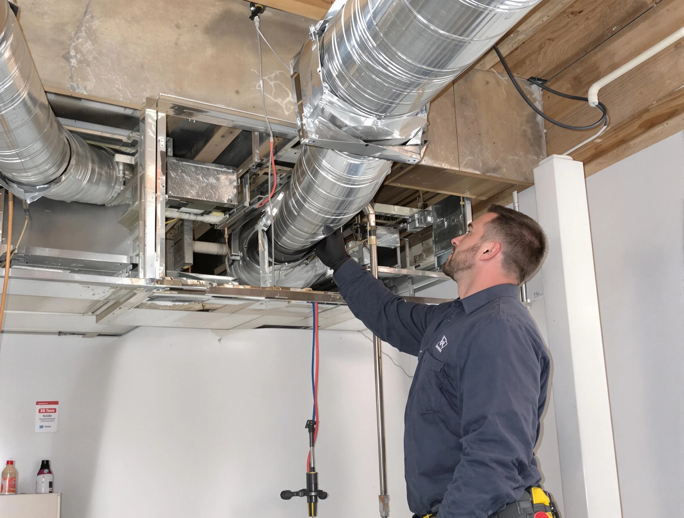 Beaver Falls Air Duct Cleaning technician performing professional air duct repair using specialized tools in Beaver Falls