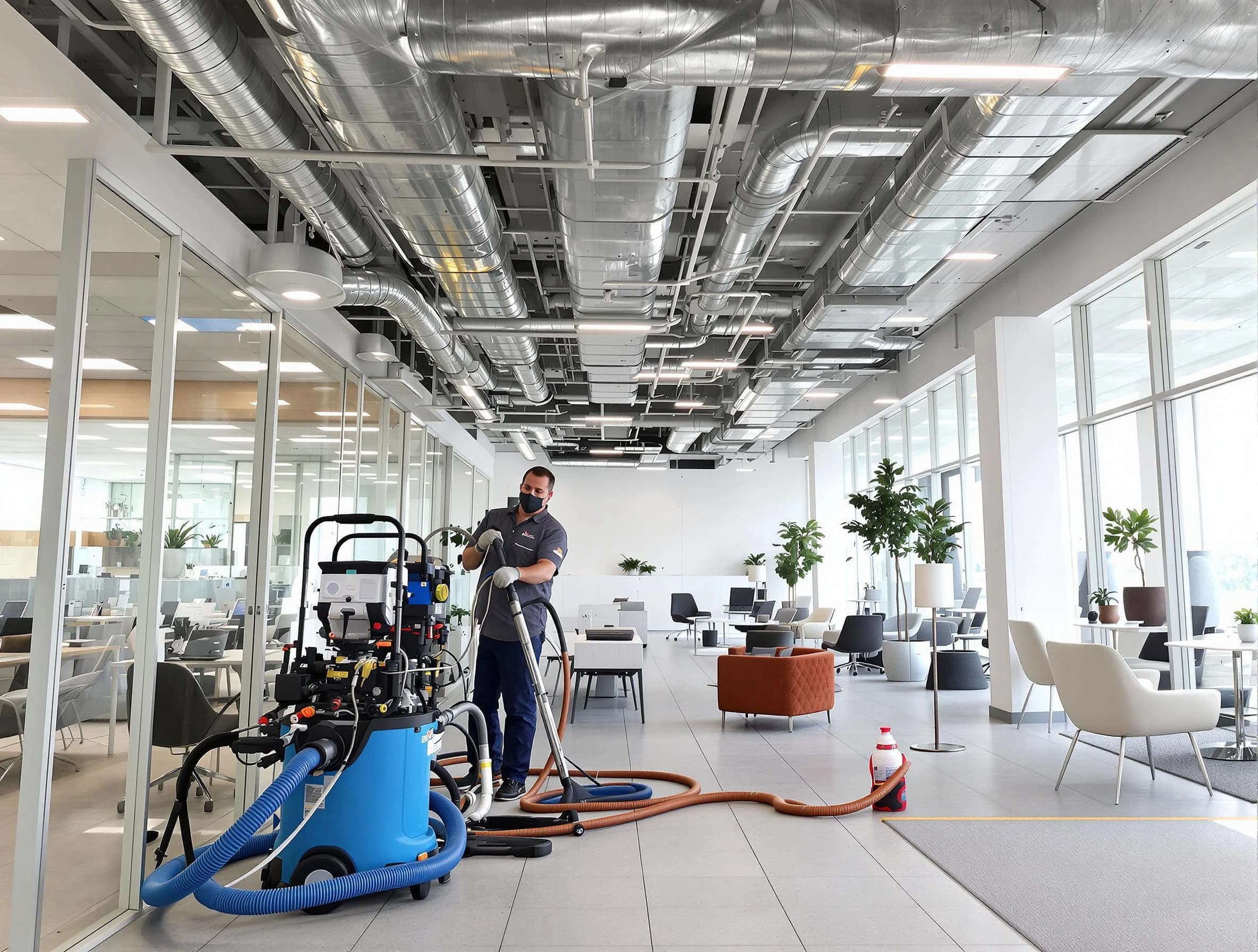 Beaver Falls Air Duct Cleaning team conducting comprehensive commercial duct cleaning at a business location in Beaver Falls