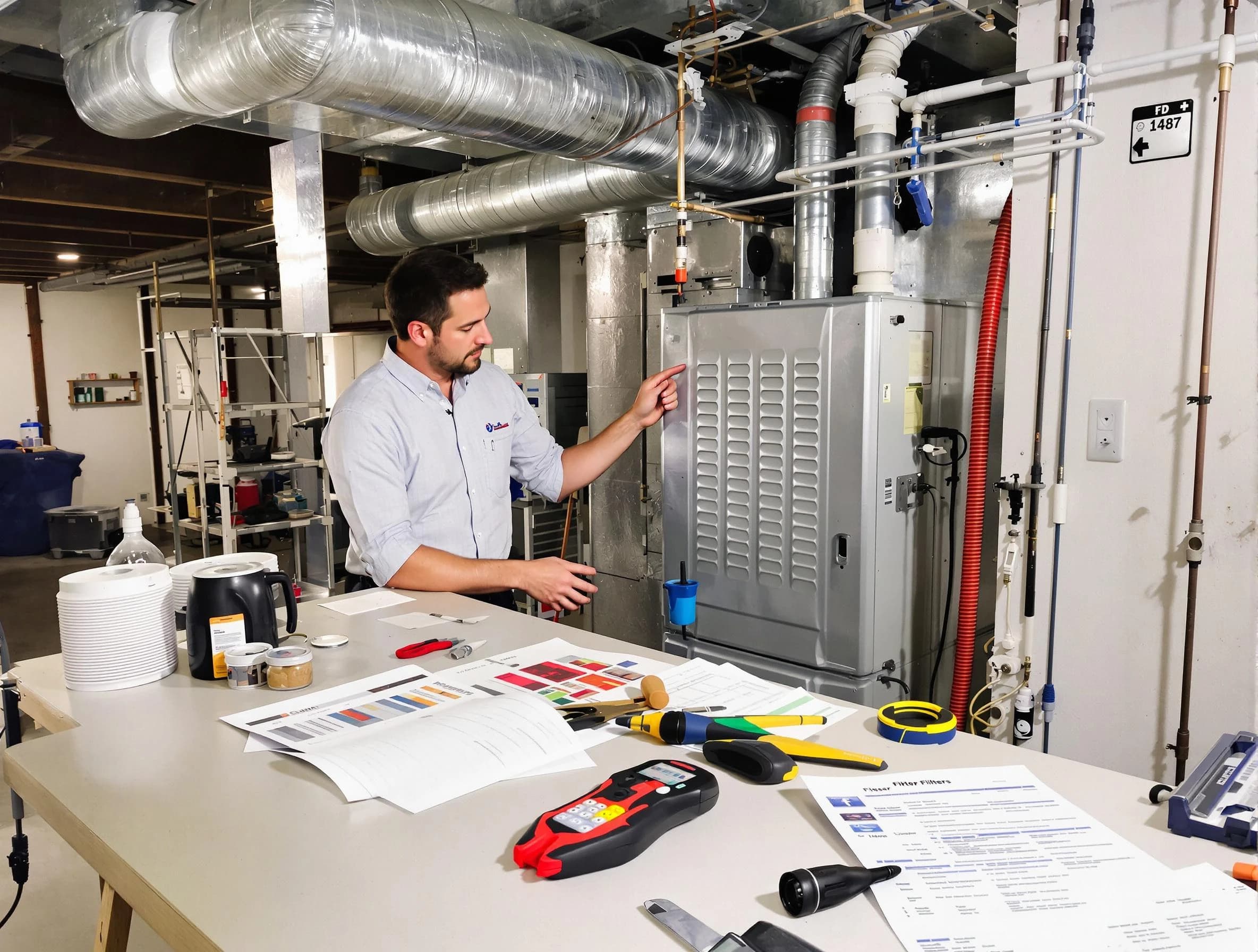 Beaver Falls Air Duct Cleaning inspector conducting detailed filter system evaluation using professional diagnostic tools in Beaver Falls