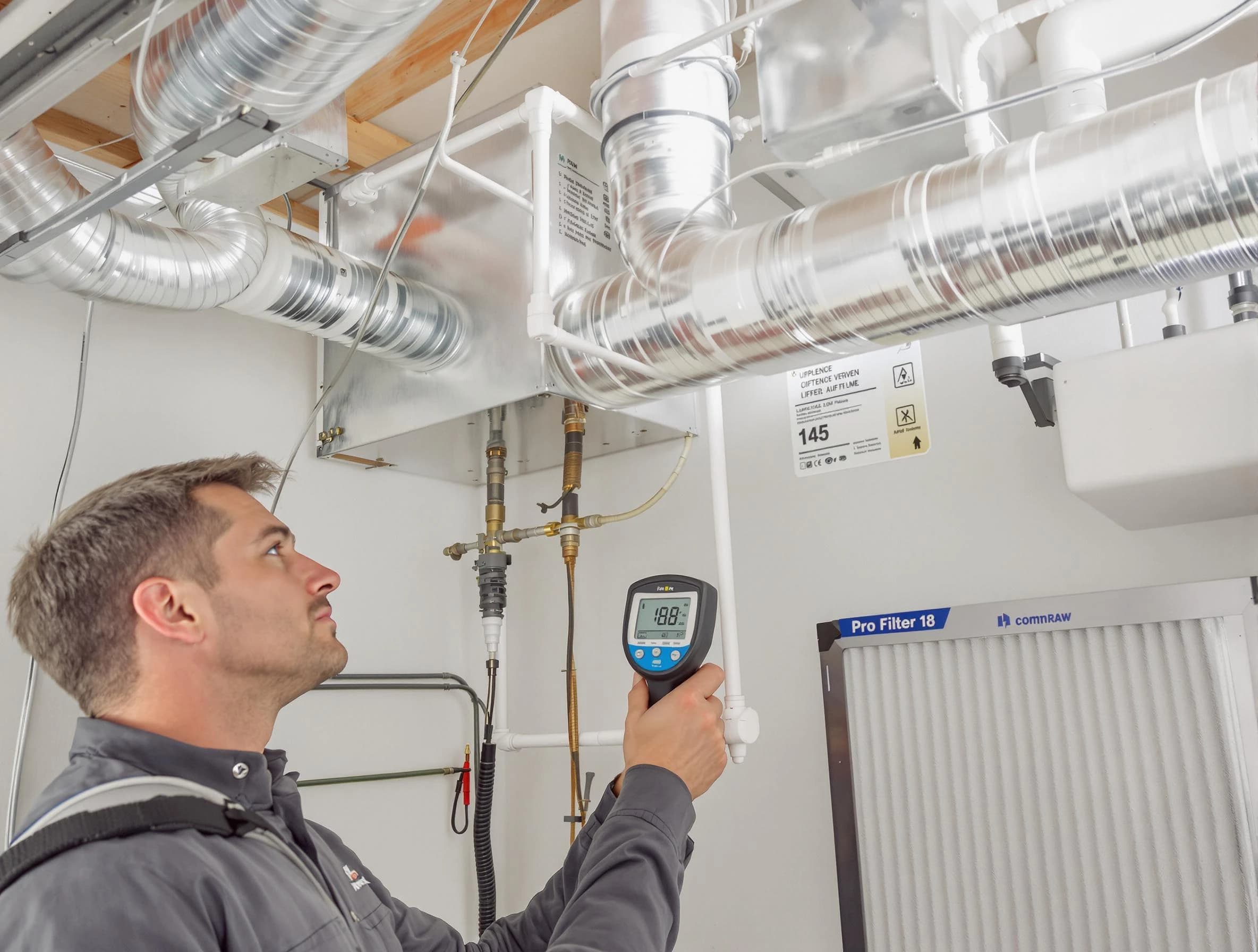 Beaver Falls Air Duct Cleaning expert conducting detailed filter system inspection using diagnostic tools in Beaver Falls