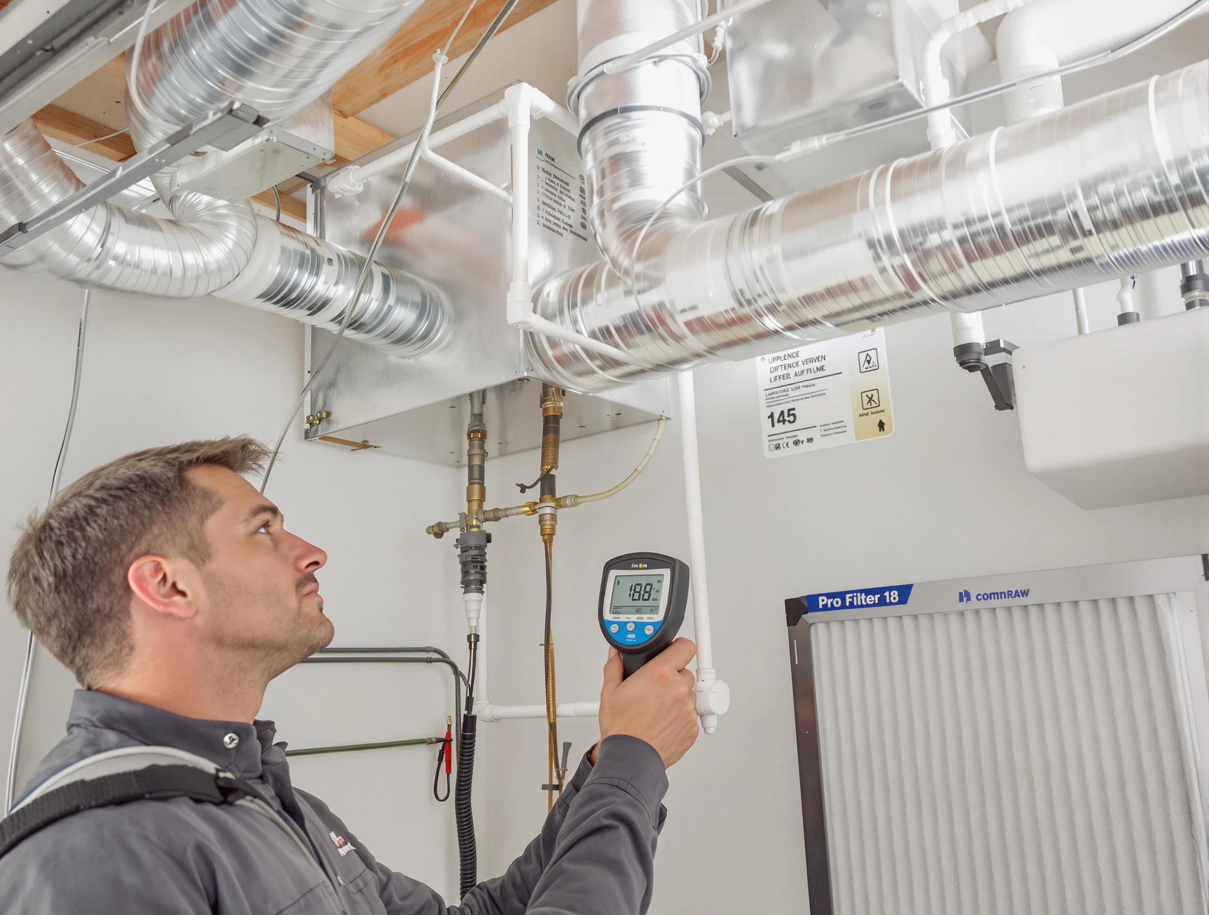 Beaver Falls Air Duct Cleaning expert conducting detailed filter system inspection using diagnostic tools in Beaver Falls